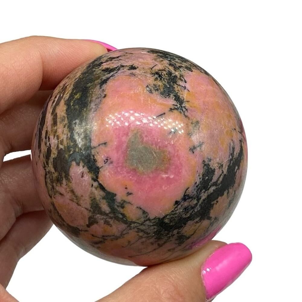 Rhodonite Sphere Crystal Natural Stone Decor Gift Display Piece Pink Crystals